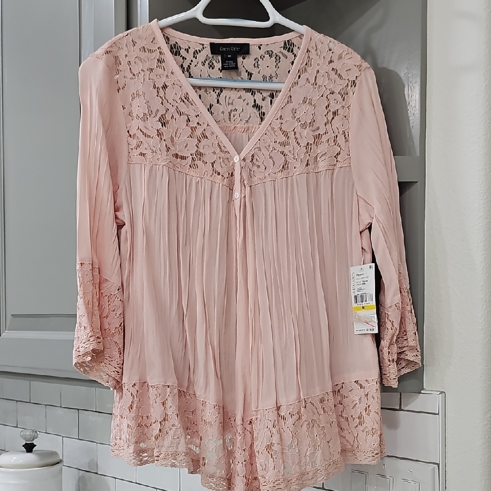 Karen Kane Blush Lace Trim Blouse